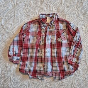 Janie and Jack boys size 18 -24 months red, gray & black button down shirt VGUC